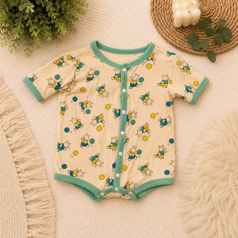 Vintage All Mine Baby Bunny Romper 90s Snap One Piece Pastel Rabbit Outfit